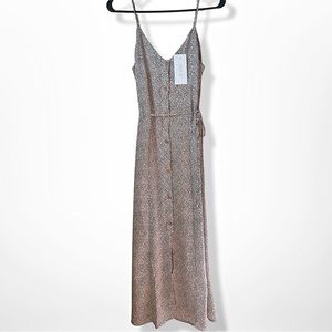 NWT Sienna Sky Leopard Print Button Up Midi Dress With Tie Size Small